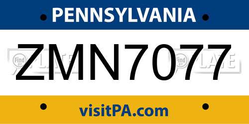 ZMN7077 Pennsylvania License Plate