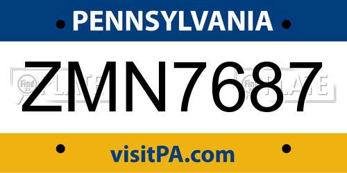 ZMN7687 Pennsylvania License Plate