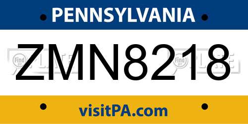 ZMN8218 Pennsylvania License Plate