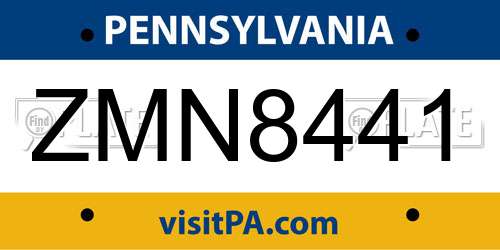 ZMN8441 Pennsylvania License Plate