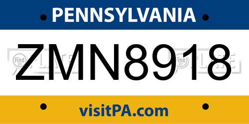 ZMN8918 Pennsylvania License Plate