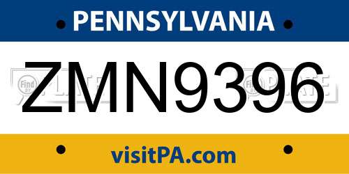 ZMN9396 Pennsylvania License Plate