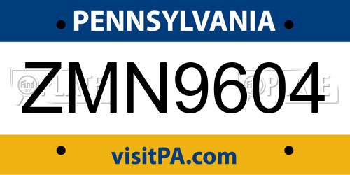 ZMN9604 Pennsylvania License Plate