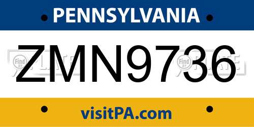 ZMN9736 Pennsylvania License Plate