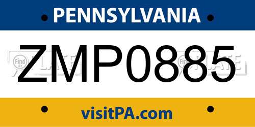 ZMP0885 Pennsylvania License Plate