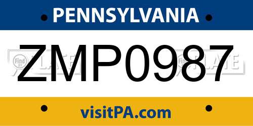 ZMP0987 Pennsylvania License Plate