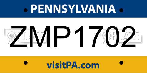 ZMP1702 Pennsylvania License Plate