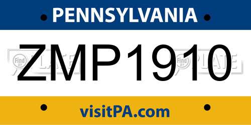 ZMP1910 Pennsylvania License Plate