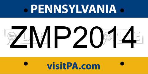 ZMP2014 Pennsylvania License Plate