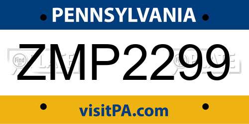 ZMP2299 Pennsylvania License Plate