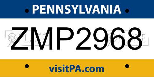 ZMP2968 Pennsylvania License Plate