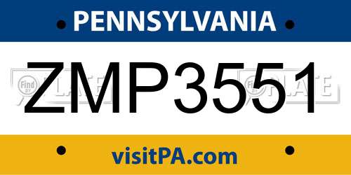 ZMP3551 Pennsylvania License Plate