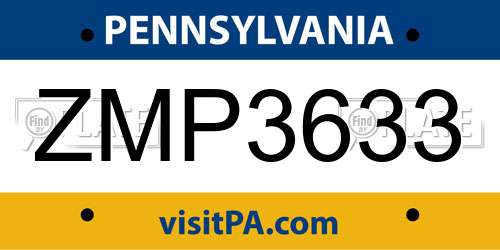 ZMP3633 Pennsylvania License Plate