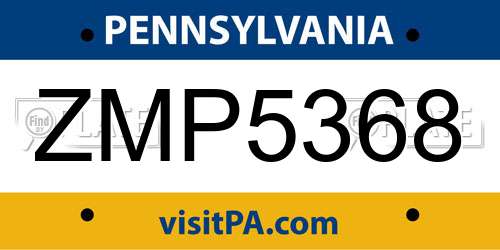 ZMP5368 Pennsylvania License Plate