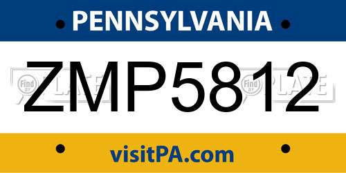 ZMP5812 Pennsylvania License Plate