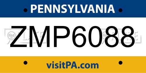 ZMP6088 Pennsylvania License Plate