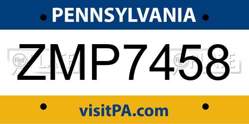 ZMP7458 Pennsylvania License Plate