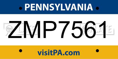 ZMP7561 Pennsylvania License Plate