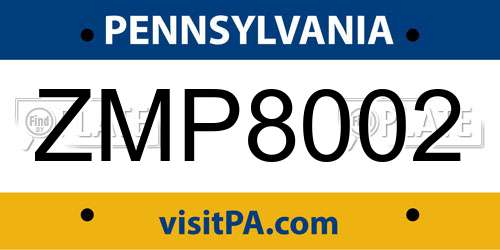 ZMP8002 Pennsylvania License Plate