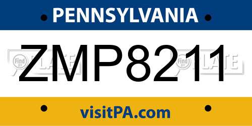 ZMP8211 Pennsylvania License Plate