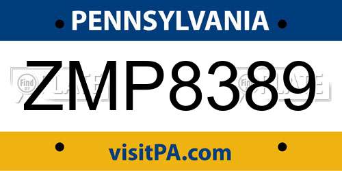 ZMP8389 Pennsylvania License Plate
