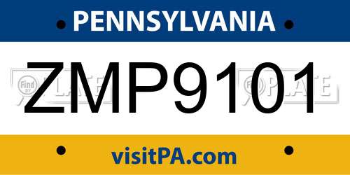ZMP9101 Pennsylvania License Plate
