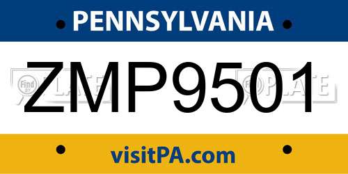 ZMP9501 Pennsylvania License Plate