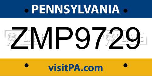 ZMP9729 Pennsylvania License Plate