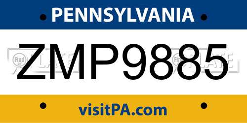 ZMP9885 Pennsylvania License Plate