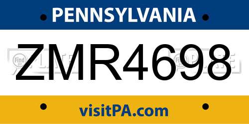 ZMR4698 Pennsylvania License Plate