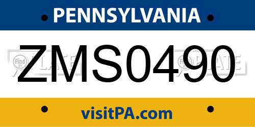 ZMS0490 Pennsylvania License Plate