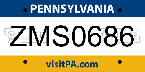 ZMS0686 Pennsylvania License Plate