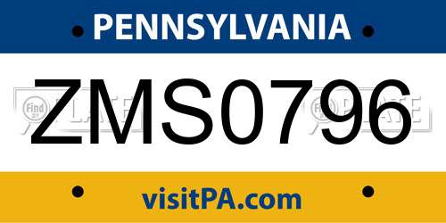 ZMS0796 Pennsylvania License Plate