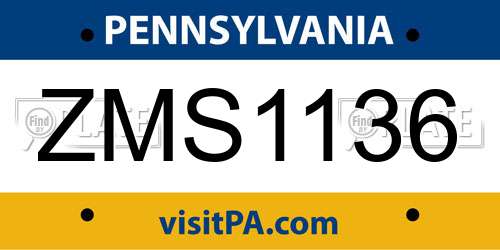 ZMS1136 Pennsylvania License Plate