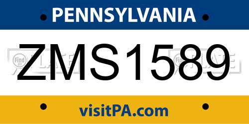 ZMS1589 Pennsylvania License Plate