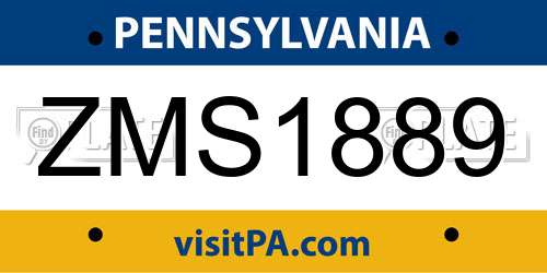 ZMS1889 Pennsylvania License Plate