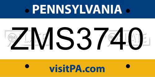 ZMS3740 Pennsylvania License Plate