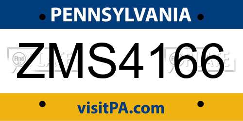 ZMS4166 Pennsylvania License Plate
