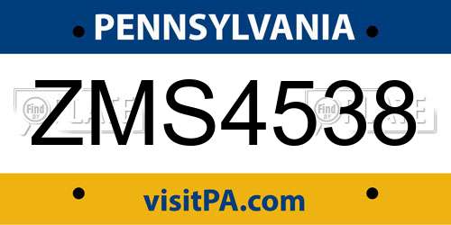 ZMS4538 Pennsylvania License Plate