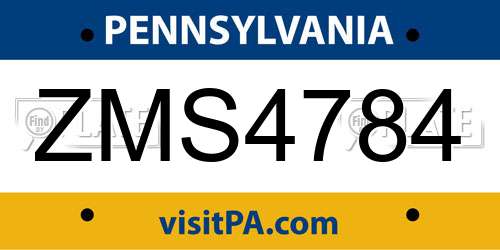 ZMS4784 Pennsylvania License Plate
