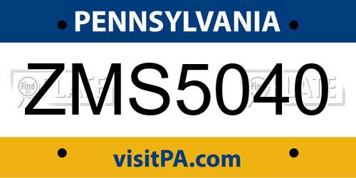 ZMS5040 Pennsylvania License Plate