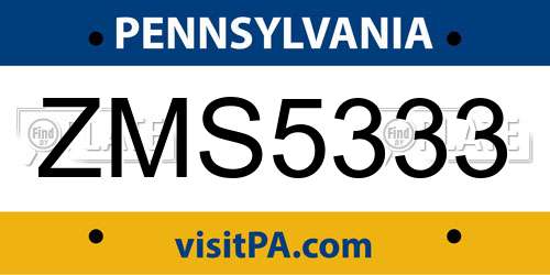 ZMS5333 Pennsylvania License Plate