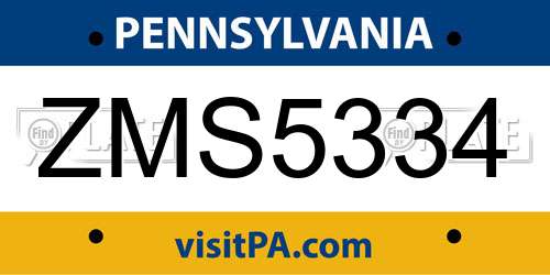 ZMS5334 Pennsylvania License Plate