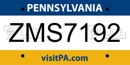 ZMS7192 Pennsylvania License Plate