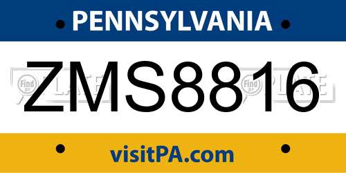 ZMS8816 Pennsylvania License Plate