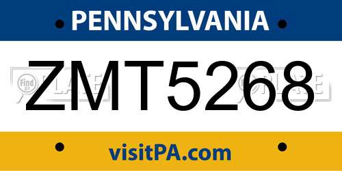 ZMT5268 Pennsylvania License Plate