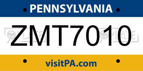 ZMT7010 Pennsylvania License Plate