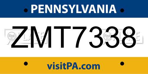 ZMT7338 Pennsylvania License Plate