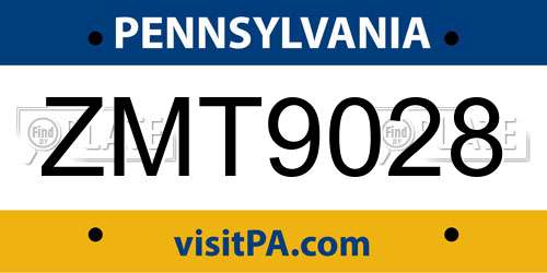ZMT9028 Pennsylvania License Plate