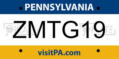 ZMTG19 Pennsylvania License Plate